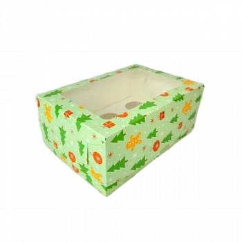 Коробка для 6 капкейков с окошком «Новогодние пряники» 23,5х16х10 см (237)